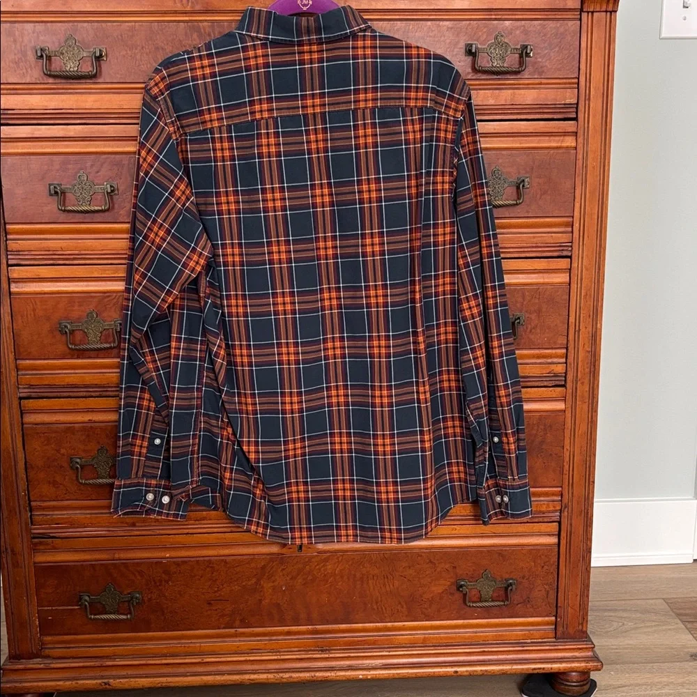 Banana Republic Untucked Slim Fit Plaid Cotton Button Down Shirt Size L Autumn